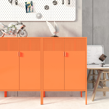 Steel lockers, adjustable laminates, side cabinets, shoe cabinets, lockers orange