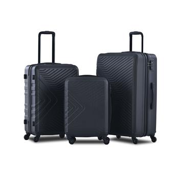 3 Piece Luggage Sets ABS Lightweight Suitcase with Two Hooks, Spinner Wheels, TSA Lock, (20/24/28) Black