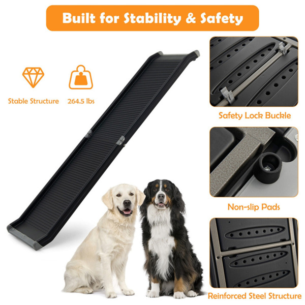 63" Pet Ramp，Upgrade Folding Pet Ramp Portable Dog Ramp with Steel Frame