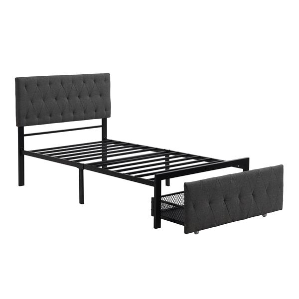 Twin Size Storage Bed Metal Platform Bed with a Big Drawer - Gray