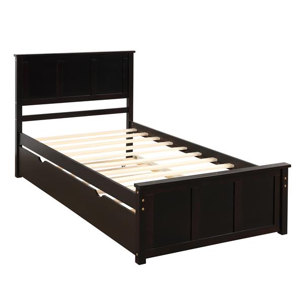 Platform Bed with Twin Size Trundle, Twin Size Frame, Espresso