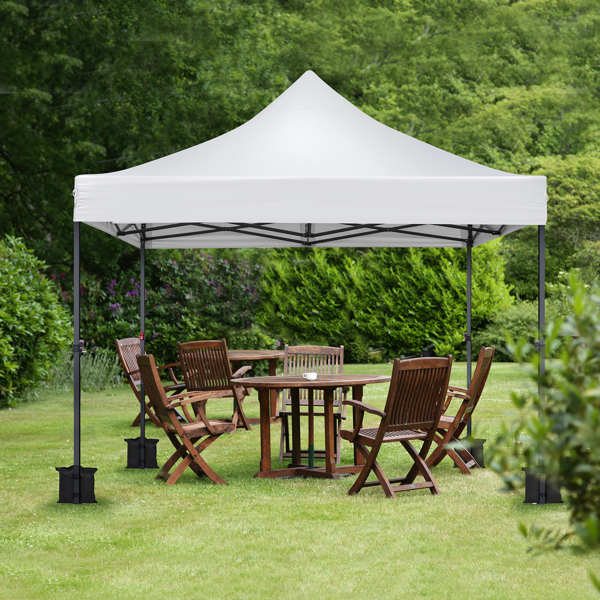 10x10ft Instant Portable Pop Up Canopy Tent  PVC Coated Shelter with Wheeled Carry Case, 4 Sand Bags - White Top