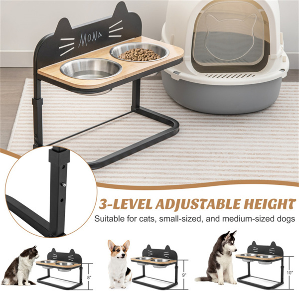 Pet Feeder with 2 Stainless Steel Bowls，Adjustable Height for Cats and Small and Medium Dogs