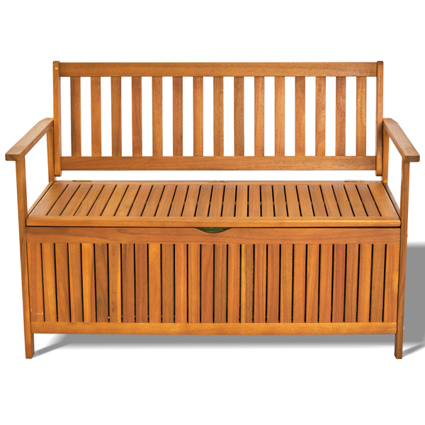 Wooden Outdoor Storage Bench Large Deck Box, Entryway Storage Bench with Inner Waterproof Dustproof Lining for Patio Garden Balcony Yard, Natural Wood Color