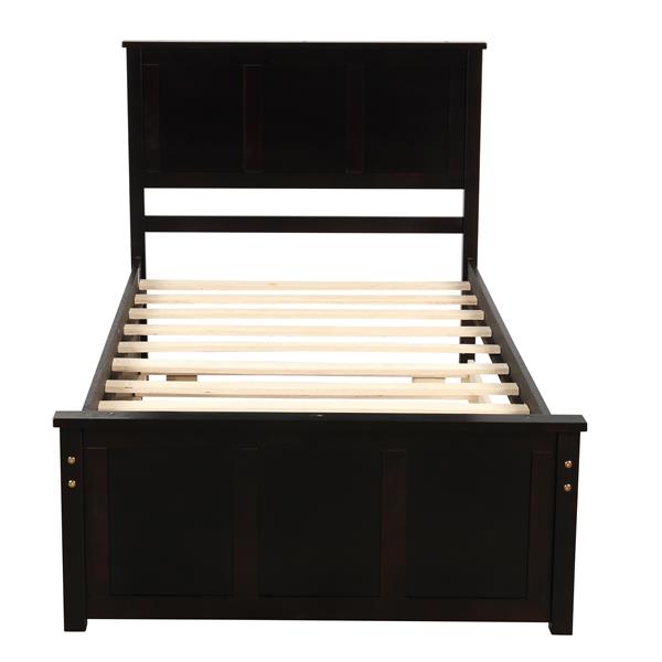 Platform Storage Bed, 2 drawers with wheels, Twin Size Frame, Espresso