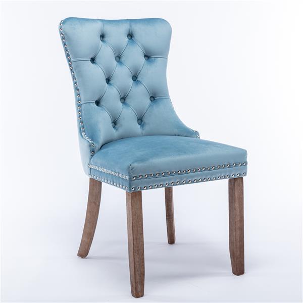 Modern, High-end Tufted Solid Wood Contemporary Velvet Upholstered Dining Chair with Wood Legs Nailhead Trim 2-Pcs Set,Light Blue