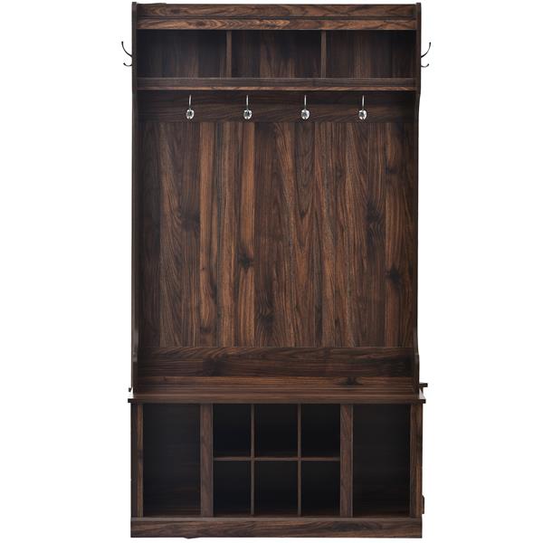 Hall Tree with 6 Hooks , Coat Hanger, Entryway Bench, Storage Bench, 3-in-1 Design, 39.4INCH, for Entrance, Hallway(Tiger)