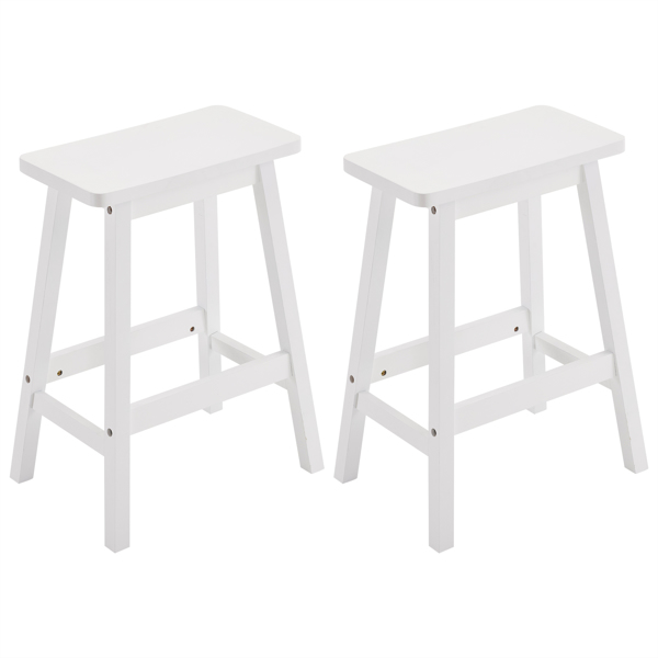 2pcs Pine Wood Saddle Seat Bar Stool White