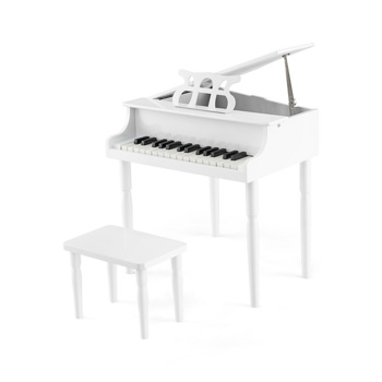 White Kids Piano 30-Key Wood Toy Kids Grand Piano with Bench and Music Rack