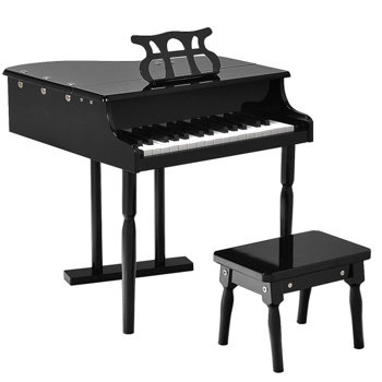 Black Kids Piano 30-Key Keyboard Toy with Bench Piano Lid and Music Rack
