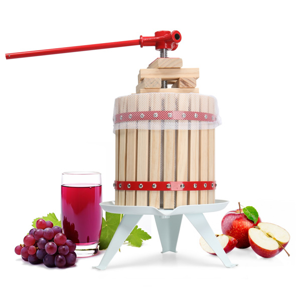 3.17 Gallon Fruit Wine Press, Solid Wood Basket Wine Making Press with 6 Blocks, 12 Liter Cider Apple Grape Crusher Manual Juice Maker for Kitchen Home Outdoor, Red