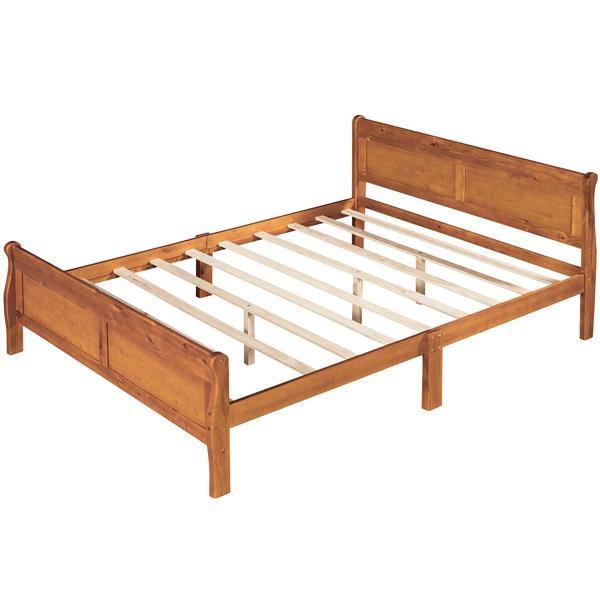 Queen Size Wood Platform Bed with Headboard and Wooden Slat Support (Oak)