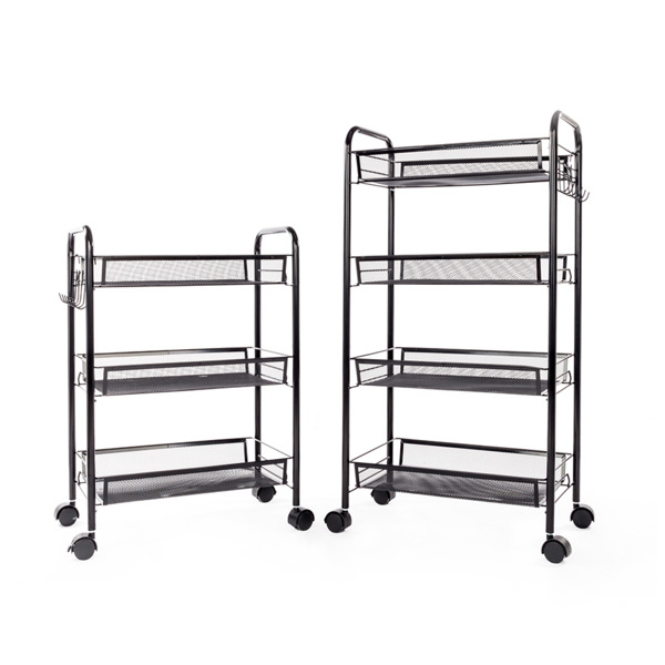 Exquisite Honeycomb Net Four Tiers Storage Cart with Hook Black