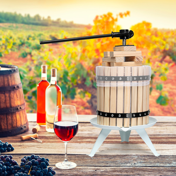 3.17 Gallon Fruit Wine Press, Solid Wood Basket Wine Making Press with 6 Blocks, 12 Liter Cider Apple Grape Crusher Manual Juice Maker for Kitchen Home Outdoor, Black