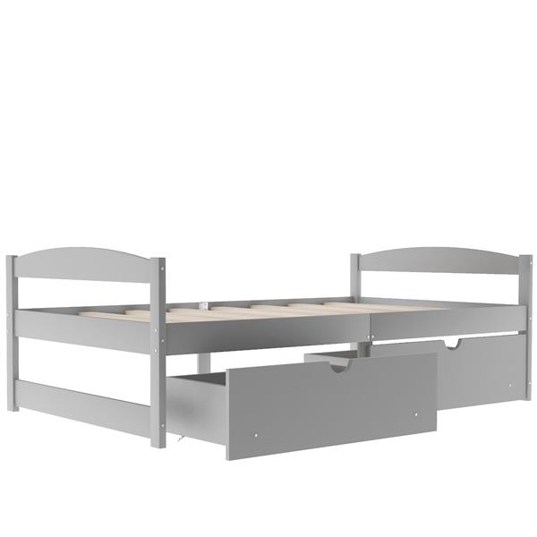 Twin size platform bed, with two drawers, gray