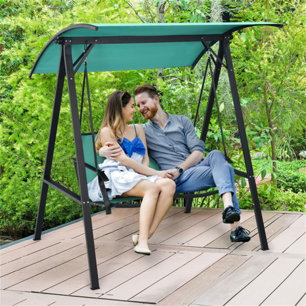 2 Seater Porch Swing with Canopy, Green Patio Swing