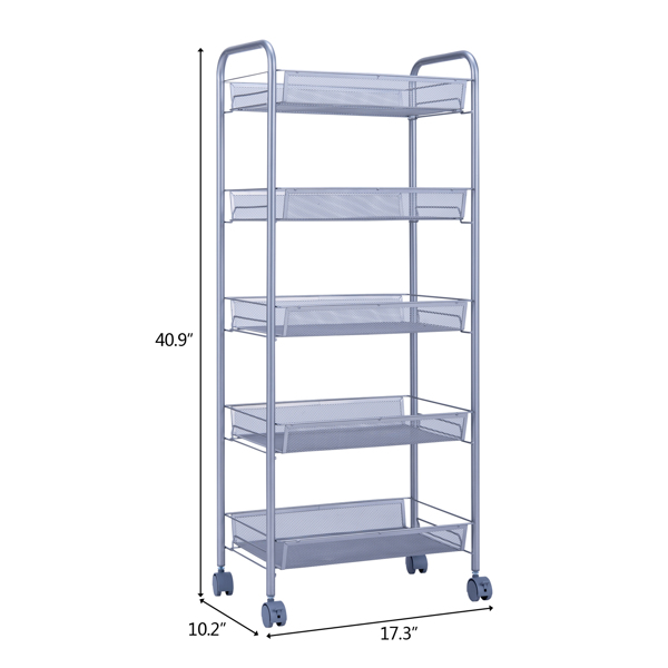 Honeycomb Mesh Style Five Layers Removable Storage Cart Silver