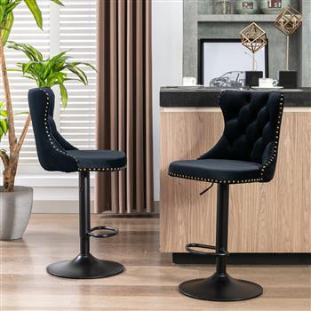 Furniture,Swivel Velvet Barstools Adjusatble Seat Height from 25-33 Inch,17.7 inch base, Modern Upholstered Bar Stools with Backs Comfortable Tufted for Home Pub and Kitchen Island,Black,Set of 2