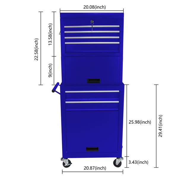 High Capacity Rolling Tool Chest with Wheels and Drawers, 6-Drawer Tool Storage Cabinet--BLUE