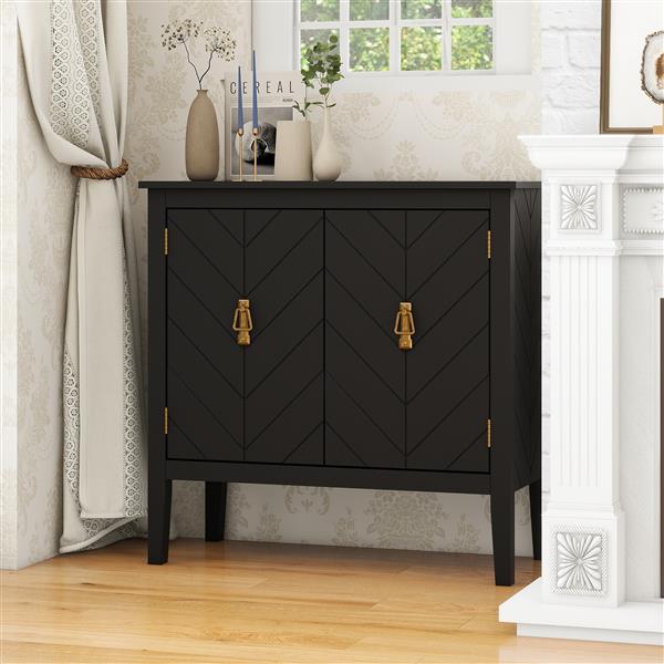 2 Door Wooden Cabinets, Black Wood Cabinet Vintage  Style Sideboard for Living Room Dining Room Office