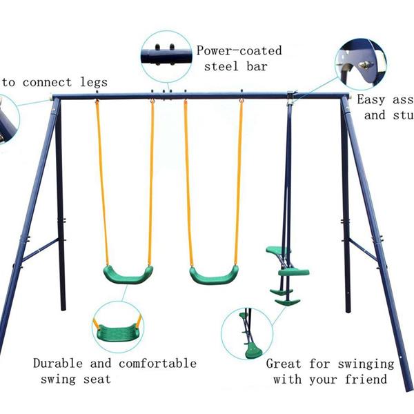 Metal Swing Set Outdoor with Glider for Kids, Toddlers, Children