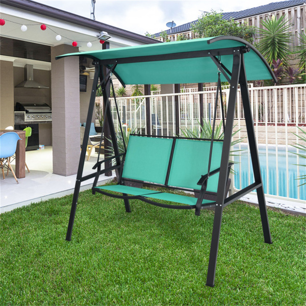 2 Seater Porch Swing with Canopy, Green Patio Swing