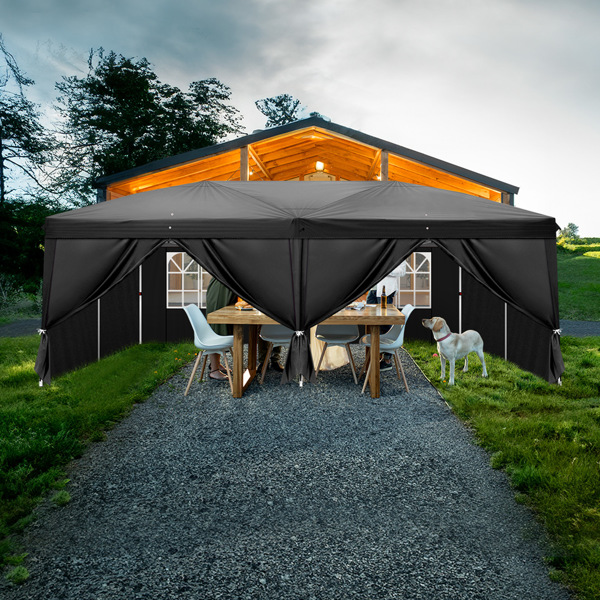 3 x 6m Four Windows Practical Waterproof Folding Tent Black 