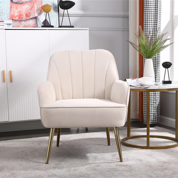 Modern Mid Century Chair velvet  Sherpa Armchair for Living Room Bedroom Office Easy Assemble(BEIGE)