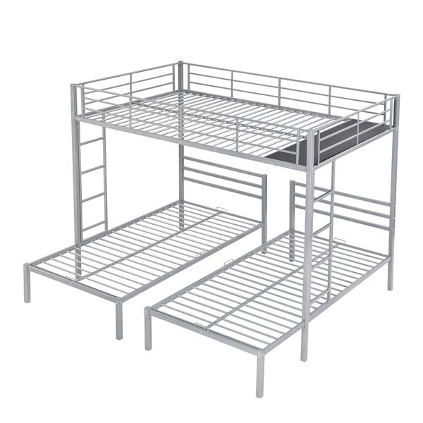 Full over Twin&Twin Size Bunk Bed with Built-in Shelf, Silver