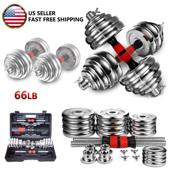 Adjustable Dumbbell Set Home Gym Cast Iron Barbell Sets with Carry <b style=\\'color:red\\'>Box</b> 66lbs Office Bedroom Workout