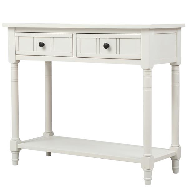 Series Console Table Traditional Design with Two Drawers and Bottom Shelf (Ivory White)