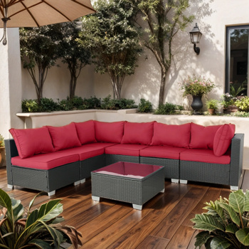 31977033同款 Patio Furniture,7 Pieces Outdoor Wicker Furniture Set Patio <b style=\\'color:red\\'>Rattan</b> Sectional