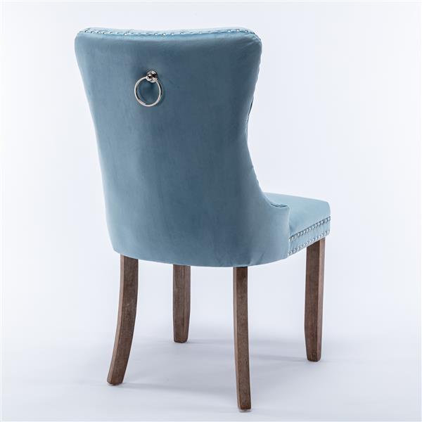 Modern, High-end Tufted Solid Wood Contemporary Velvet Upholstered Dining Chair with Wood Legs Nailhead Trim 2-Pcs Set,Light Blue