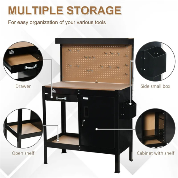 Multipurpose Tool Table, Storage Cabinet with Keys Workshop Tool Table with Slide Drawer.  