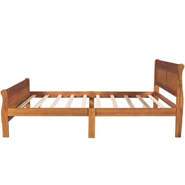 Queen Size Wood Platform Bed with Headboard and Wooden Slat Support (Oak)