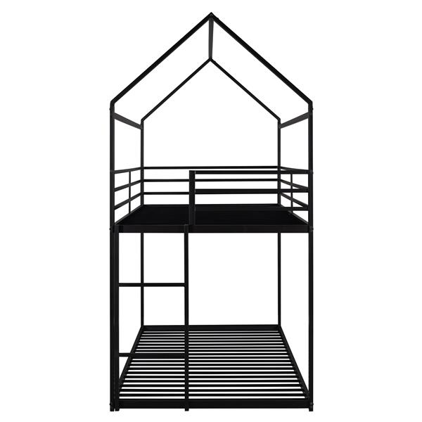 Bunk Beds for Kids Twin over Twin,House Bunk Bed Metal Bed Frame Built-in Ladder,No Box Spring Needed Black