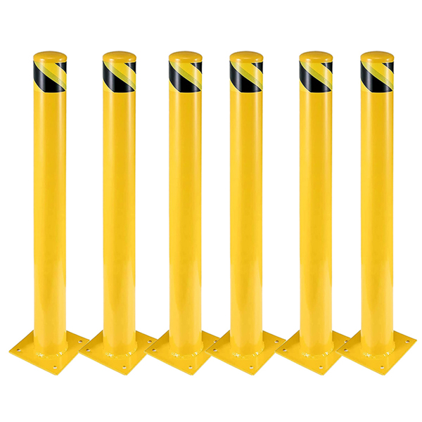 Safety Bollard Post, 91cm Height Steel Bollards, 9cm Diameter Parking Bollard, Yellow Powder Coated Safety Parking Barrier Post, for Traffic Sensitive Areas, 6PCS 