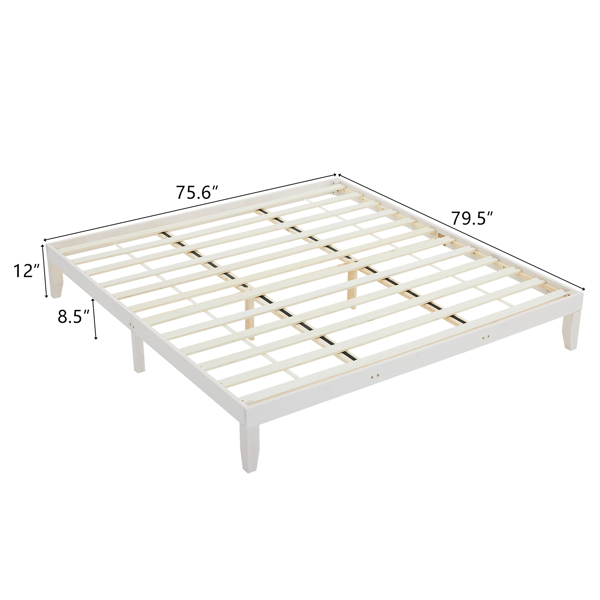 Basic bed frame washed white King 206*192*30.5cm wooden bed