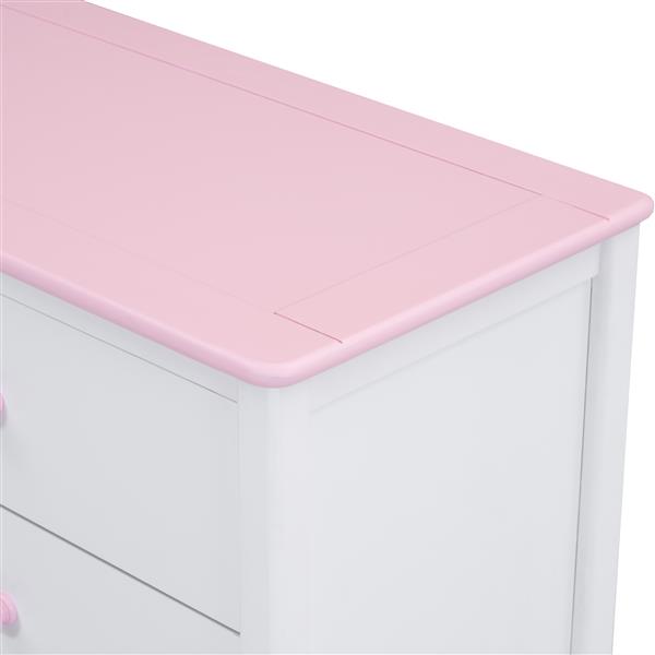 Wooden Storage Dresser with 6 Drawers,Storage Cabinet for kids Bedroom,White+Pink