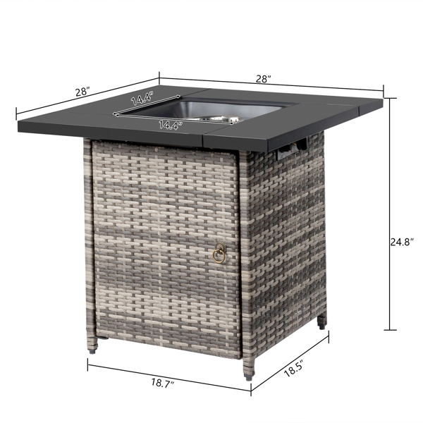 28-Inch Fire Table，50000 BTU Gas Firepit with Volcanic Stone Black