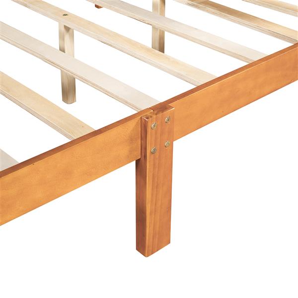 Full Size Wood Platform Bed with Headboard and Wooden Slat Support (Oak)