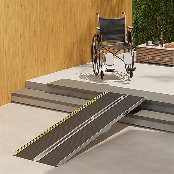 8FT  Foldable Threshold Ramp with Non-Slip Surface，Wheelchair Ramp,Aluminum Handicap Ramp