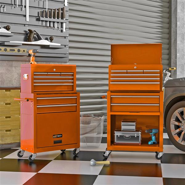 High Capacity Rolling Tool Chest with Wheels and Drawers, 8-Drawer Tool Storage Cabinet--ORANGE