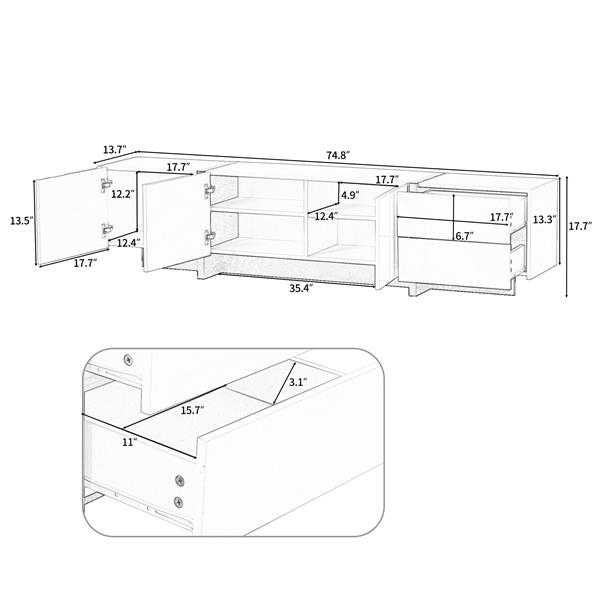 White & Black Contemporary Rectangle Design TV Stand, Unique Style TV Console Table for TVs Up to 80'', Modern TV Cabinet with High Gloss UV Surface for Living Room.