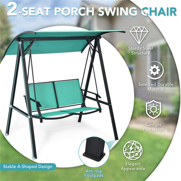 2 Seater Porch Swing with Canopy, Green Patio Swing