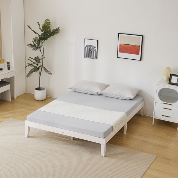 Basic bed frame washed white Queen 206*151*30.5cm wooden bed