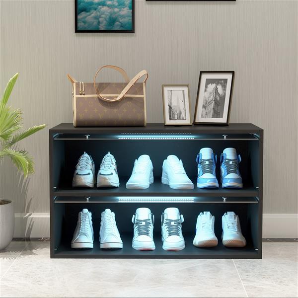 Black Glass Door Shoe Box Shoe Storage Cabinet For Sneakers With RGB Led Light