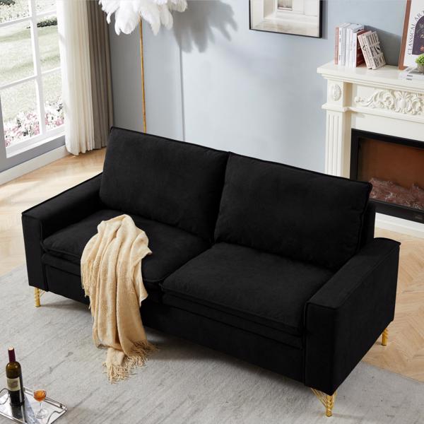 Black, Velvet Cloth Indoor Double Sofa With Metal Feet, 78.54"*31.69"*38.18"