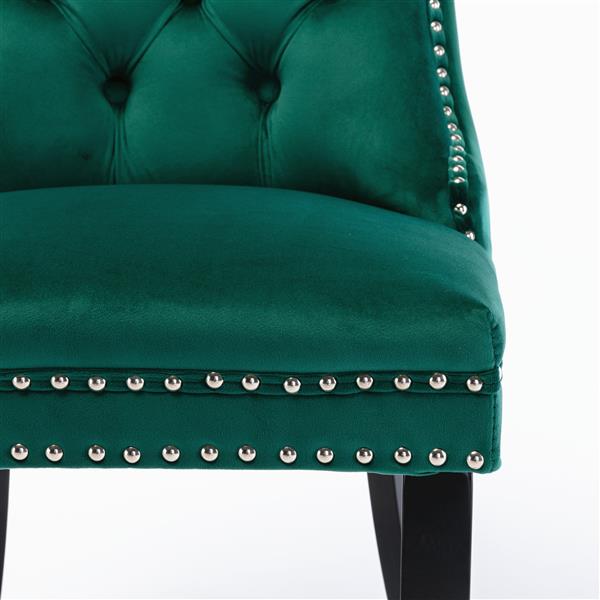 Modern, High-end Tufted Solid Wood Contemporary Velvet Upholstered Dining Chair with Wood Legs Nailhead Trim 2-Pcs Set,Green