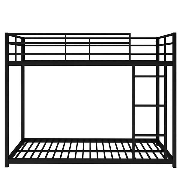 Full over Full Metal Bunk Bed, Low Bunk Bed with Ladder, Black